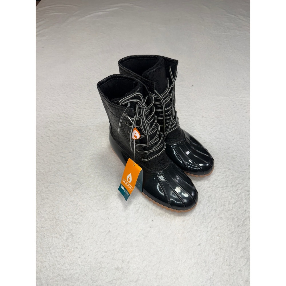 Sporto Dakota Pebble Black Faux Fur Lined Duck Boots Womens 8M Waterproof New